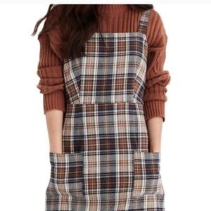 AE American Eagle Brown Tan Plaid Jumper Dress Pockets Medium